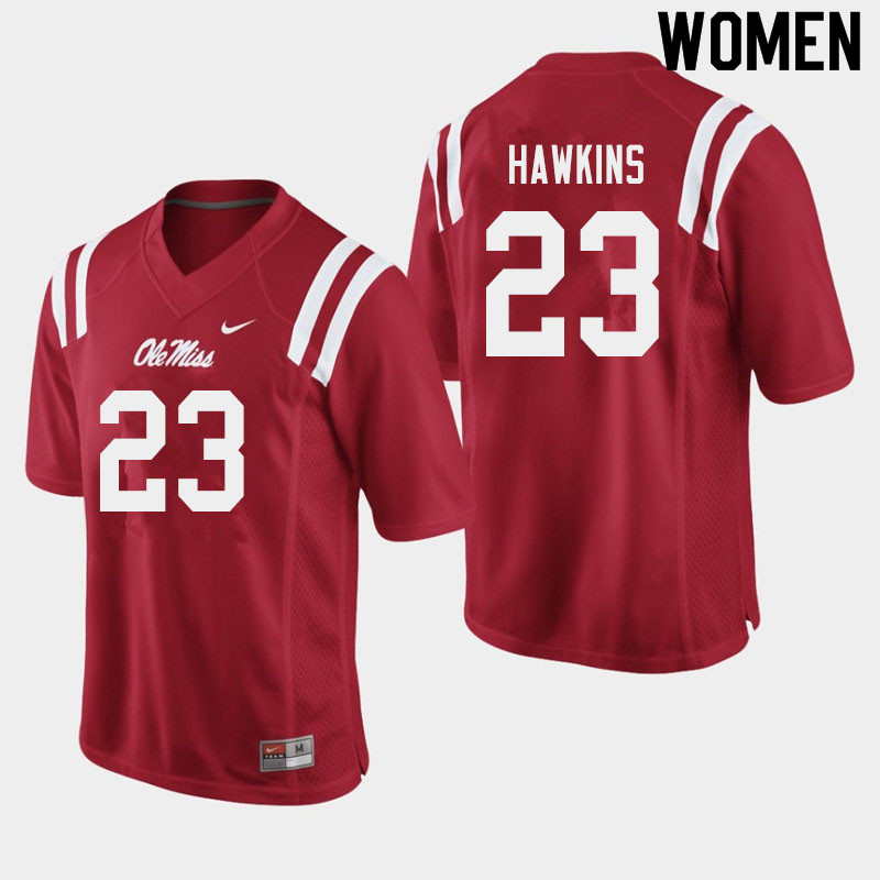 Jakorey Hawkins Ole Miss Rebels NCAA Women's Red #23 Stitched Limited College Football Jersey IZC2358QN